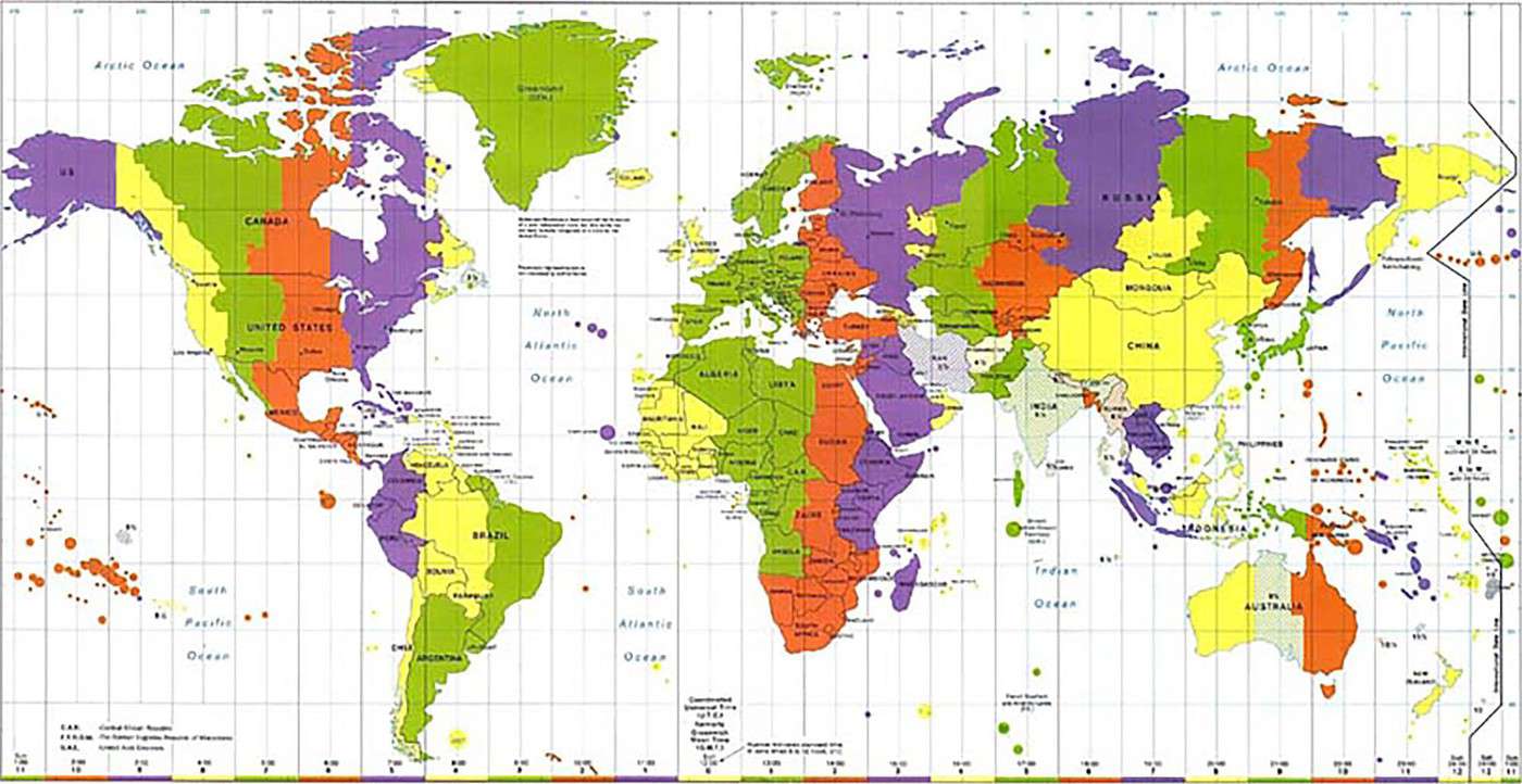 Carte des différents fuseaux horaires Carte des différents fuseaux horaires