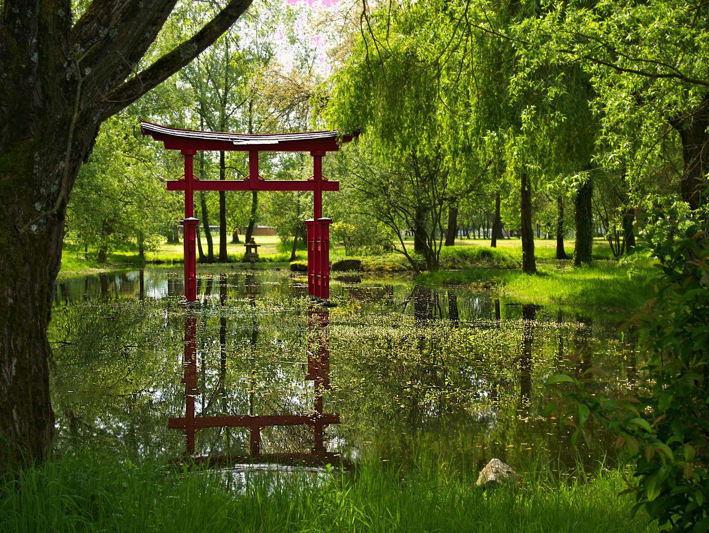 Asian decor in a park of Vesoul, Vesoul, Haute-Sa&ocirc;ne, France
